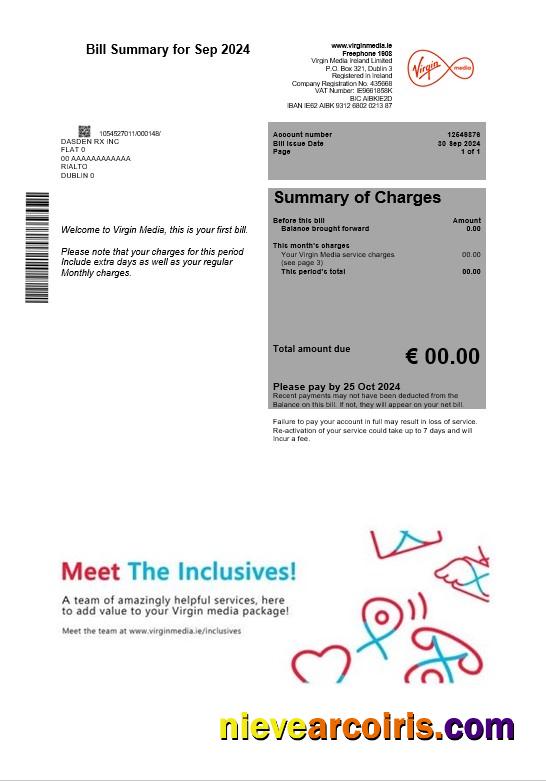 Ireland Virgin Media business utility bill, version 2